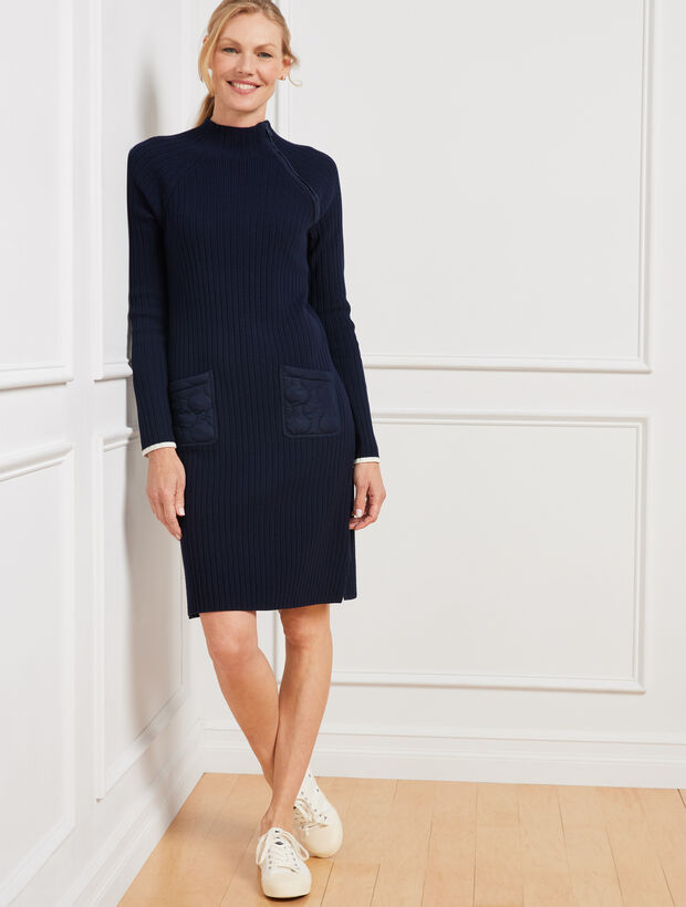 Asymmetrical Zip Mockneck Dress