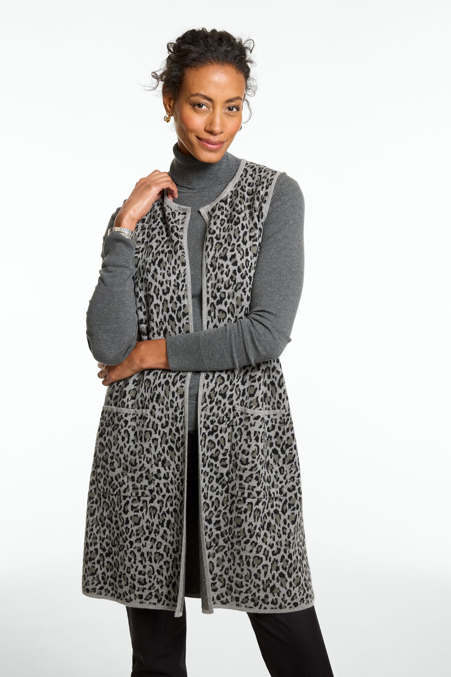 Leopard Knit Faux Fur Vest