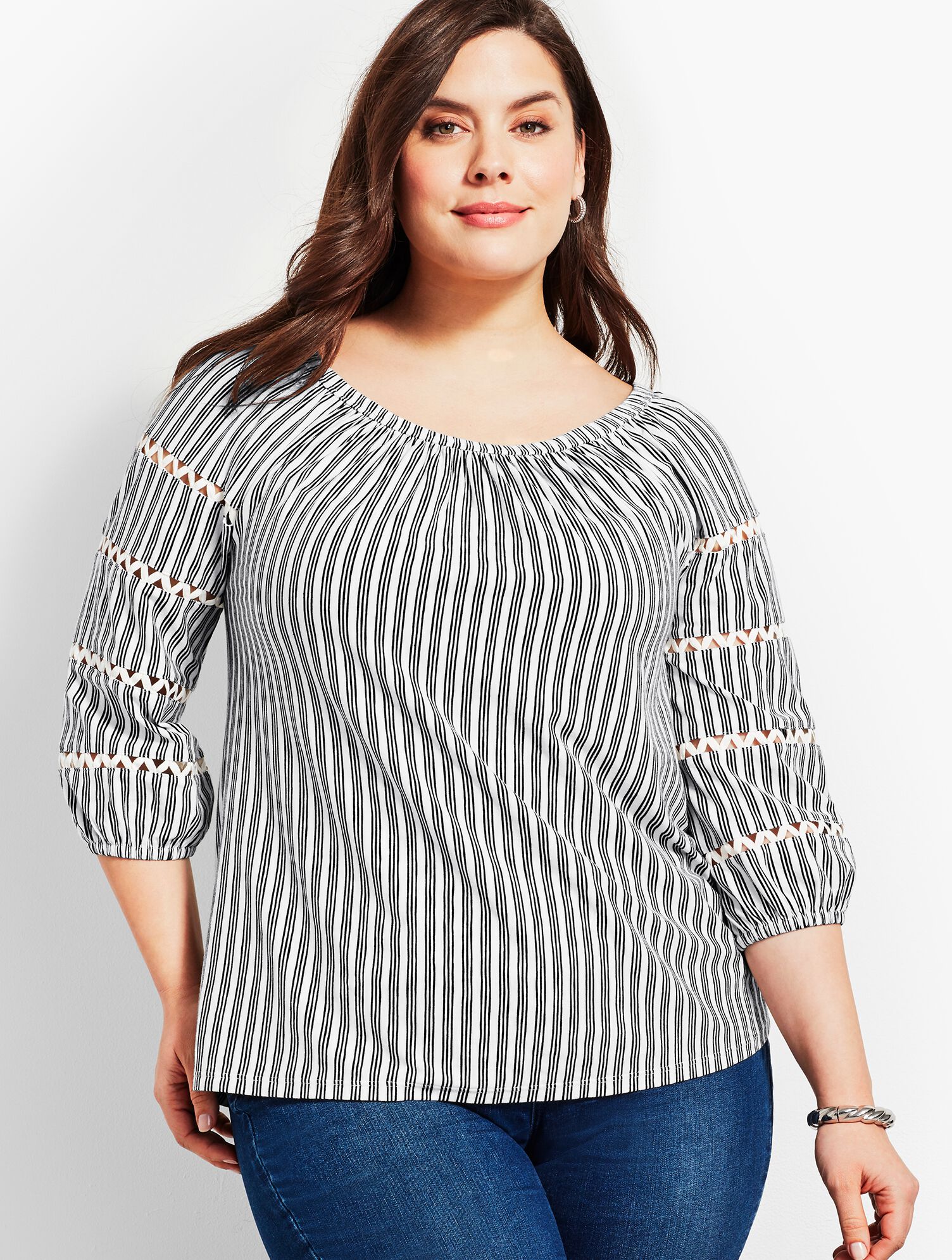 Scoop-Neck Top with Ric Rac Trim - Stripe | Talbots