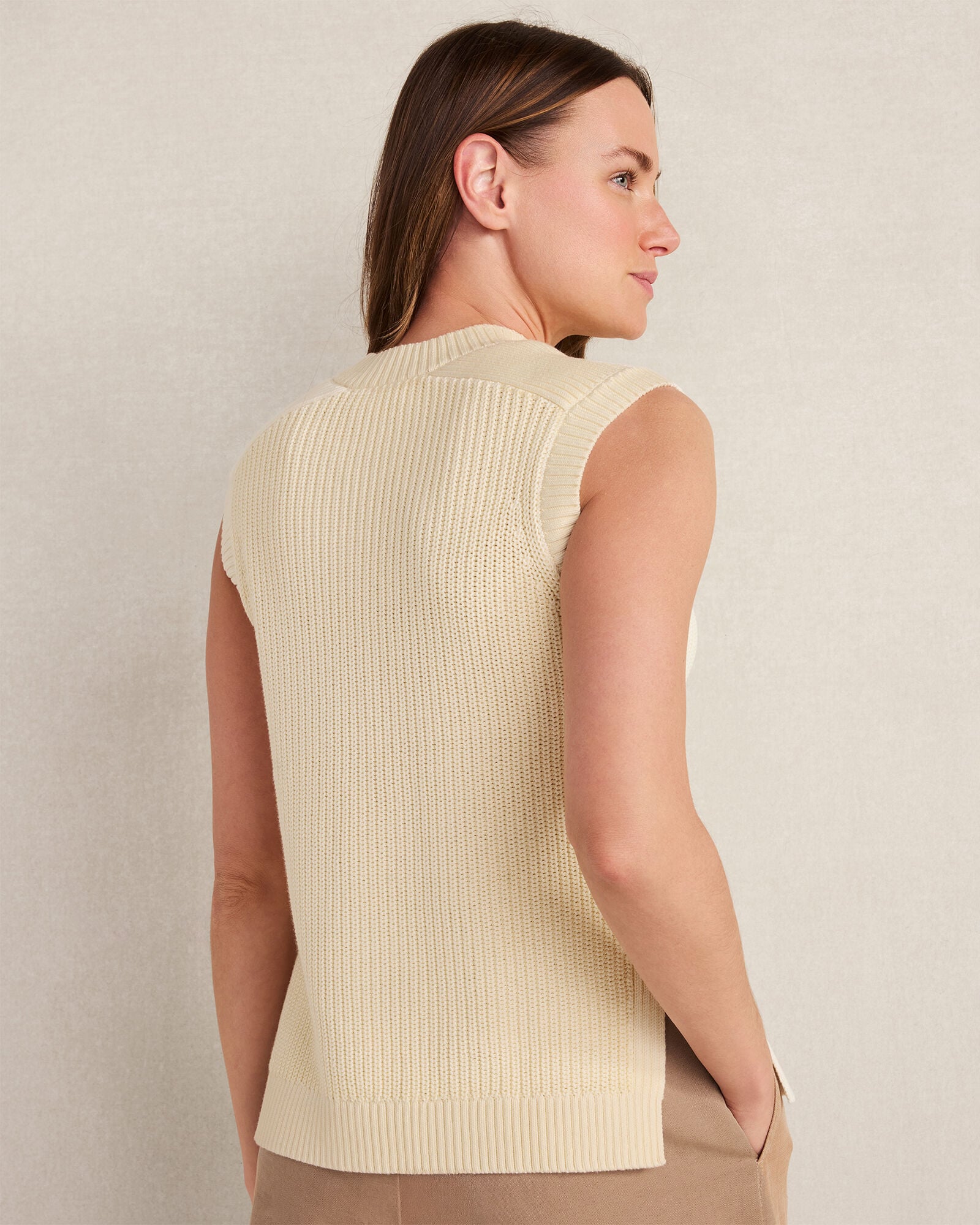 Garment-Dyed Cotton Shaker Sleeveless Sweater