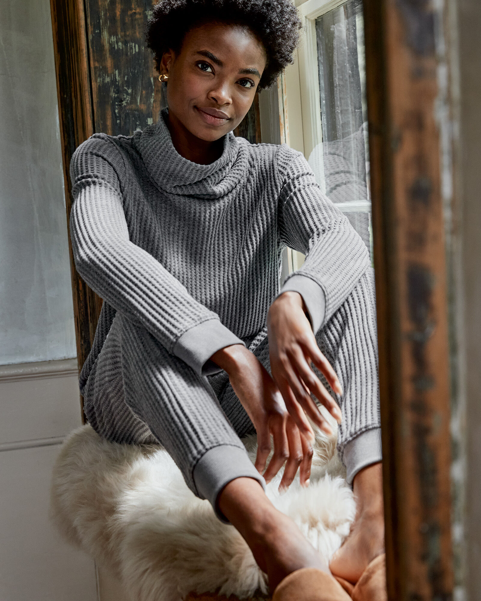 Waffle Knit Cowl Neck Top | Haven Well Within