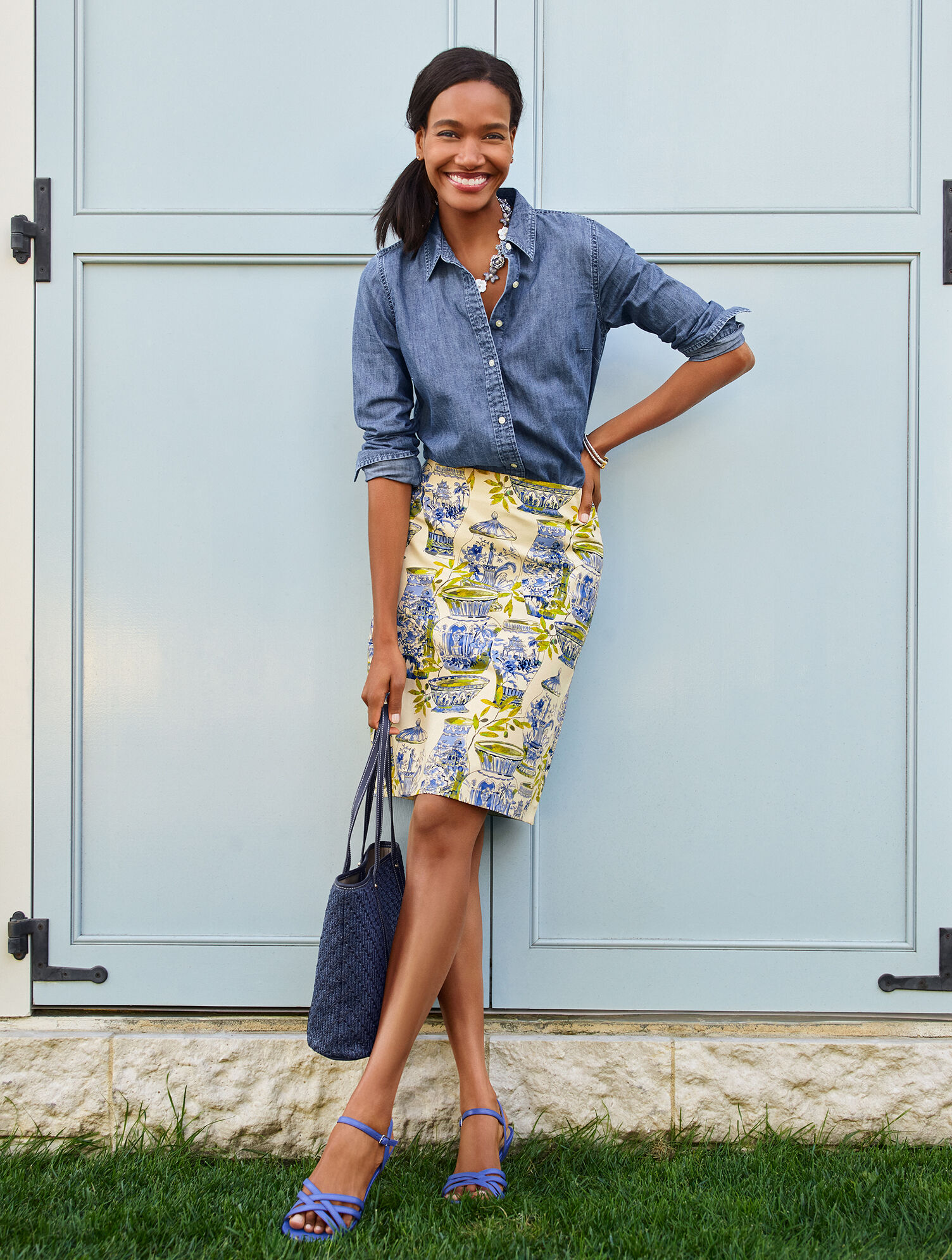 Cotton Canvas Skirt - Watercolor Vases