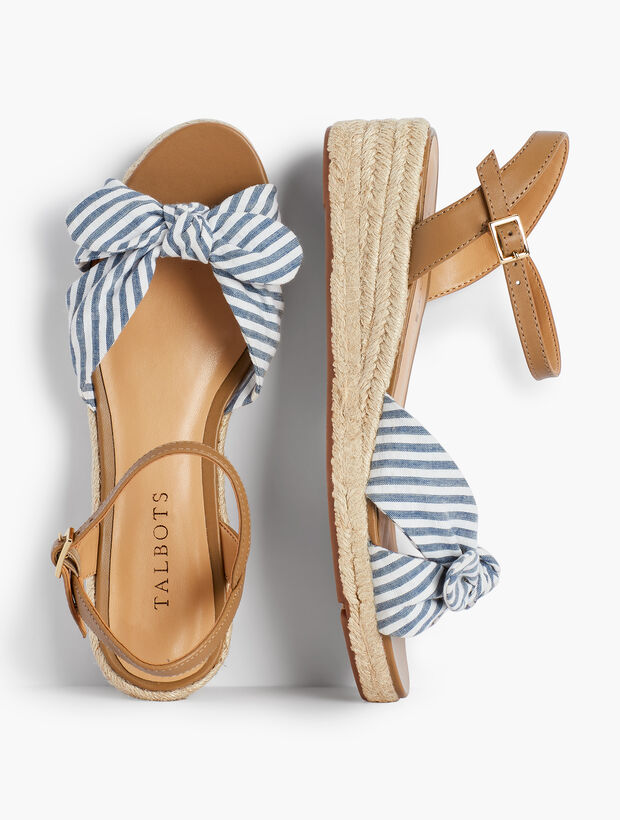 Pamela Knotted Espadrille Wedges - Seersucker