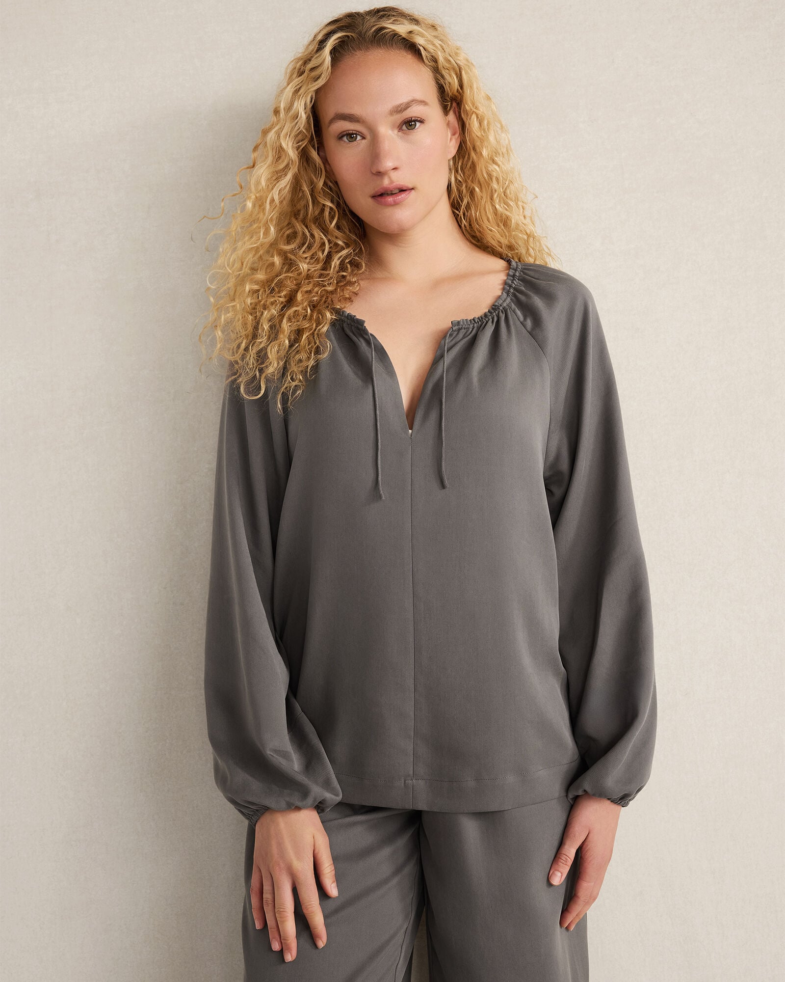 Washed Split Neck Top