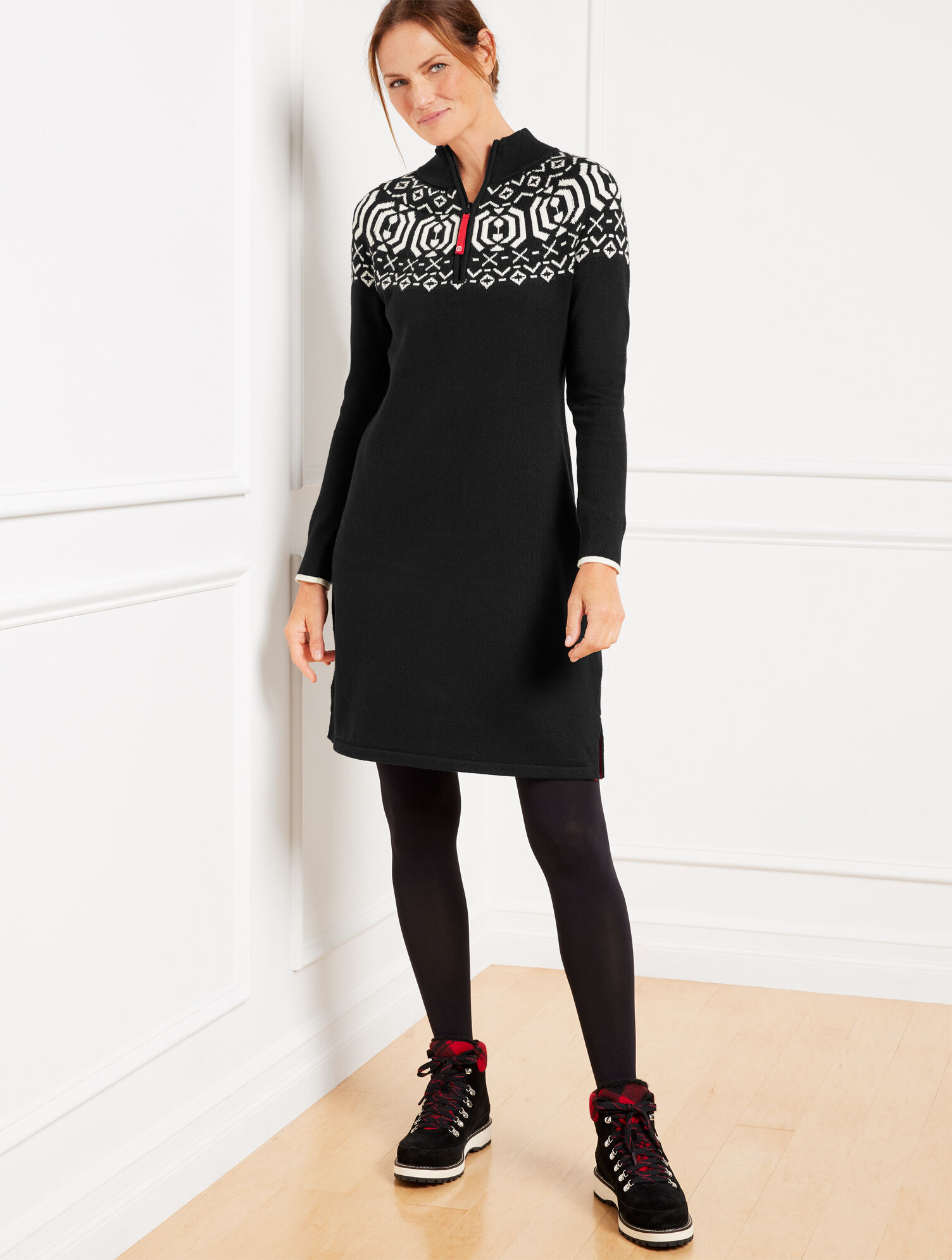 Half-Zip Sweater Dress - Wintery Geo | Talbots