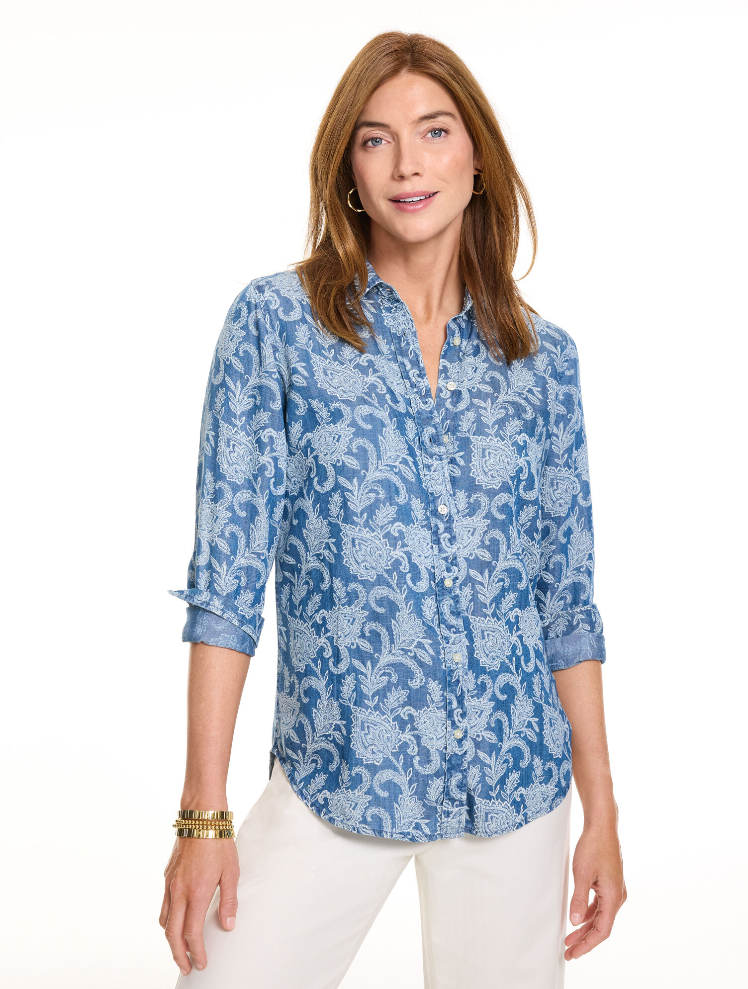 Denim Modern Classic Shirt - Lacey Jacobean