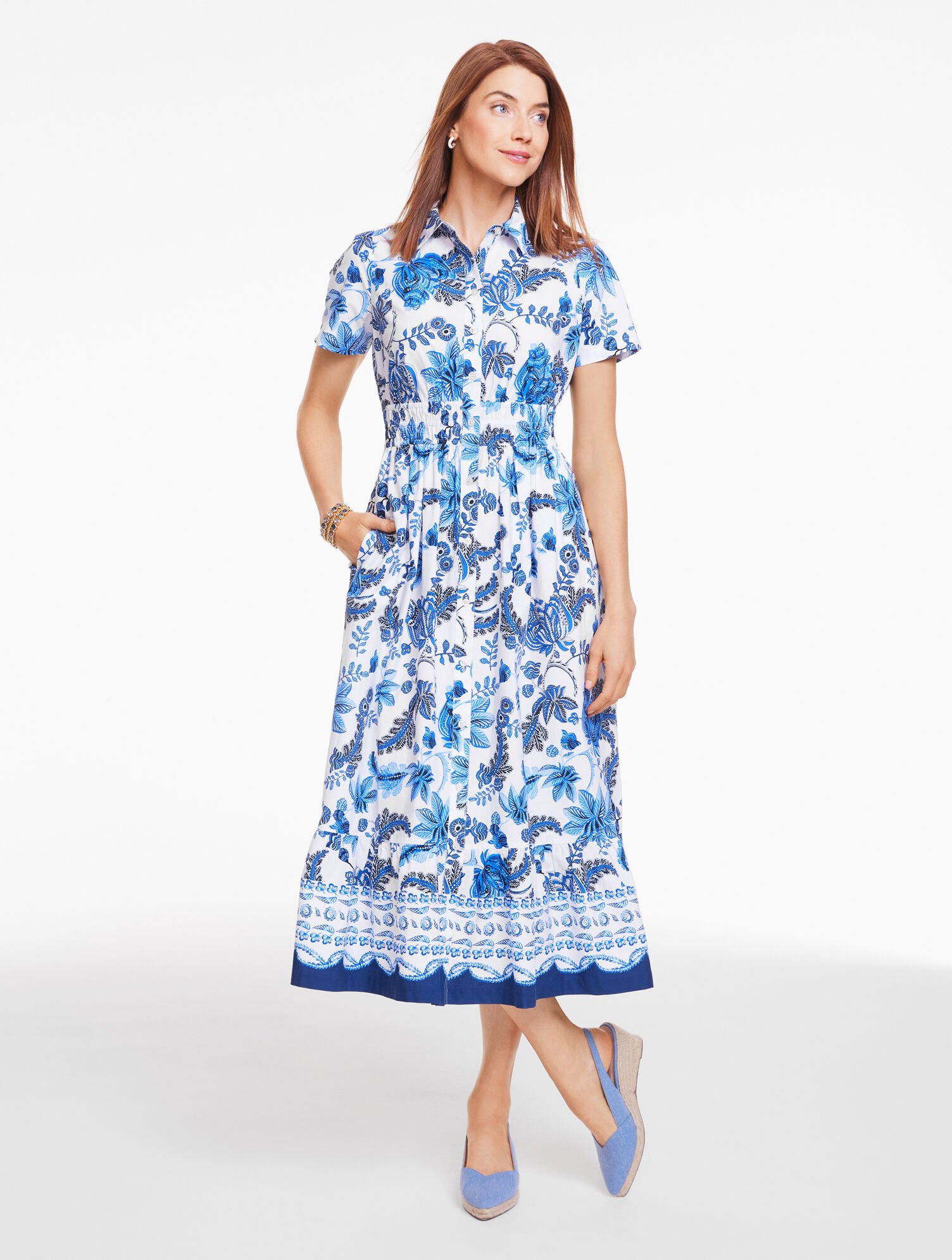 Modern Poplin Flounce Shirtdress - Botanical Floral