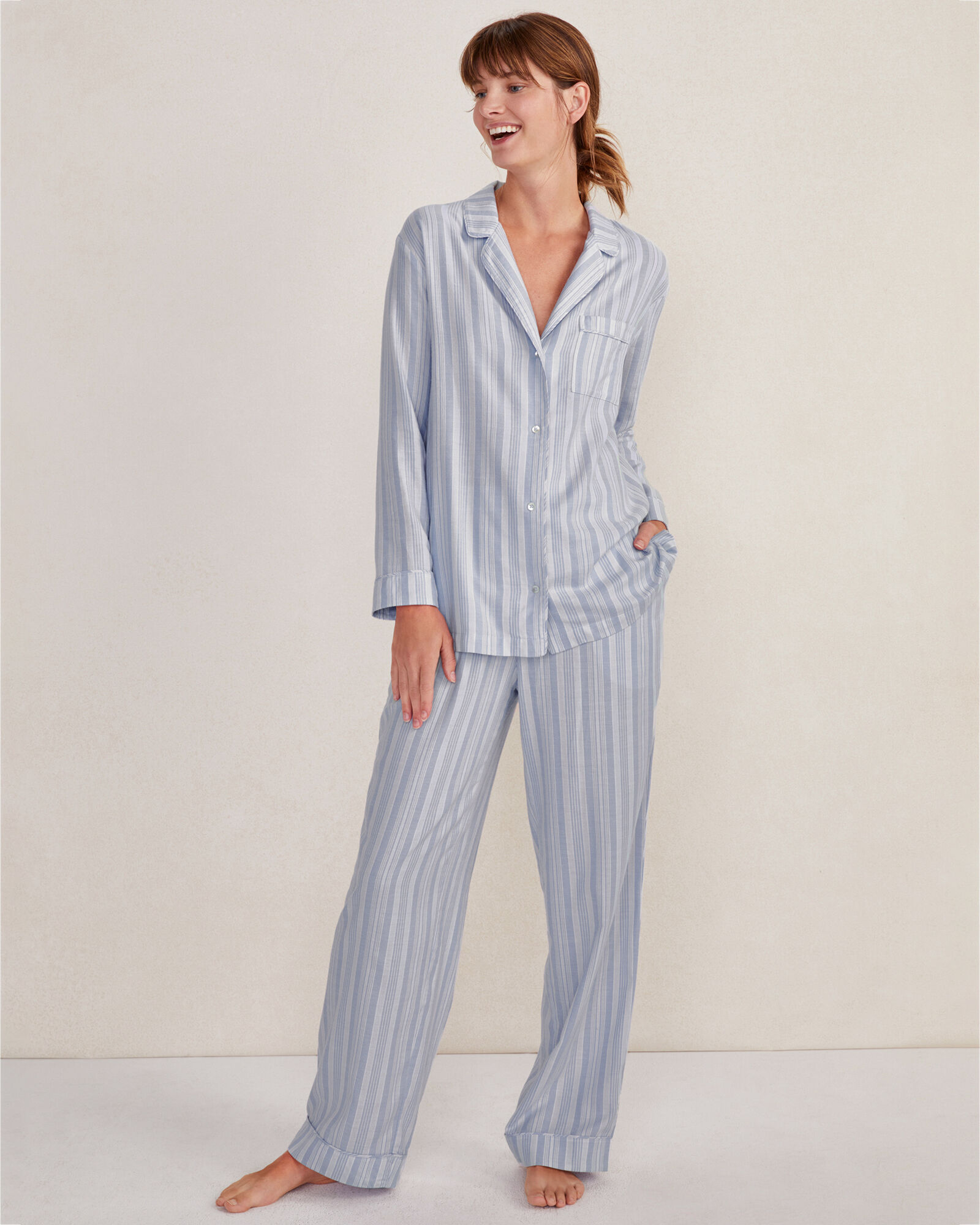 ECOVERO&trade; Flannel Vintage Stripe Sleep Set