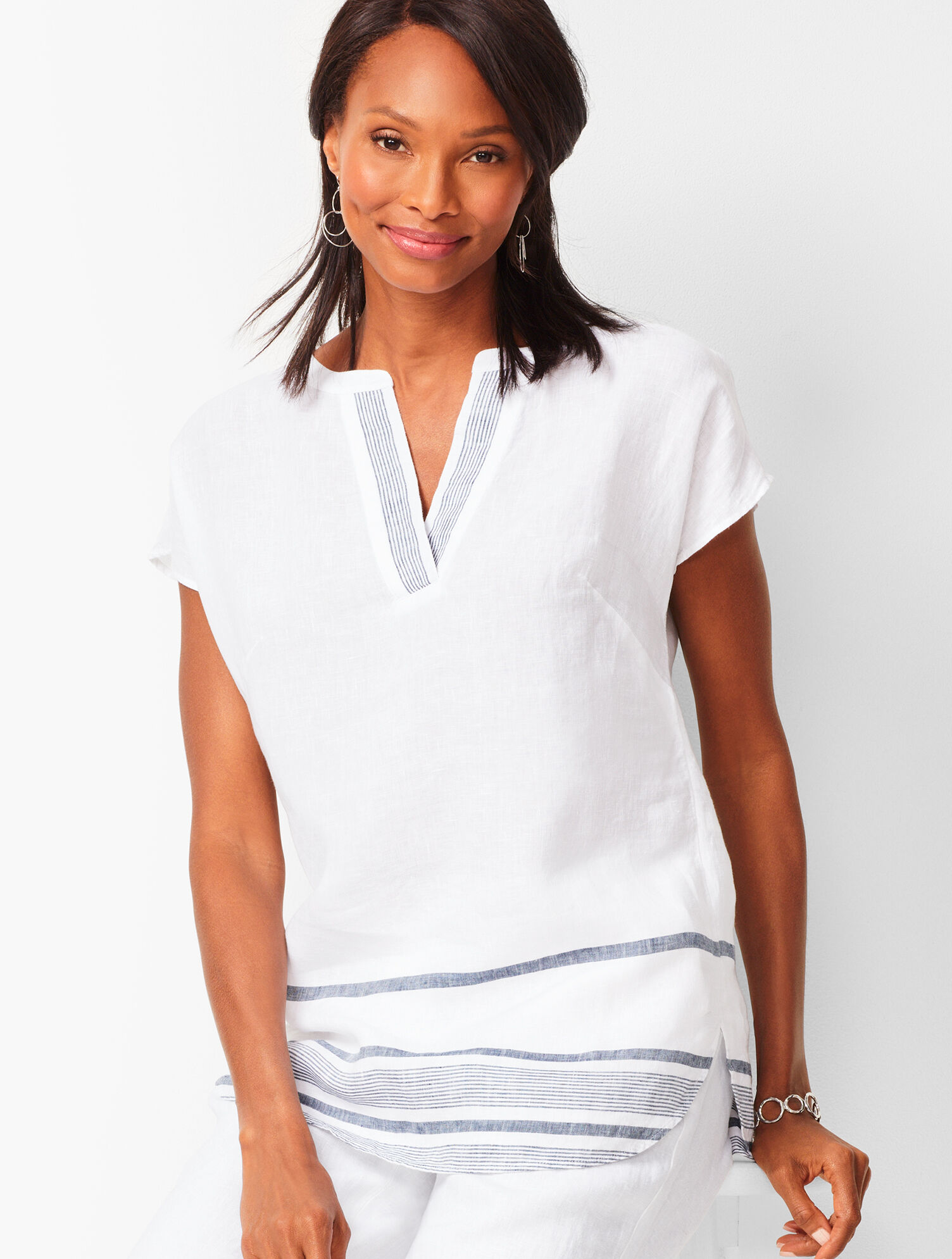 Border Stripe Linen Top | Talbots
