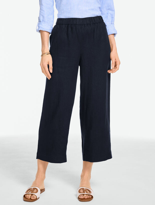 Washed Linen Wide Crop Pull-On Pants