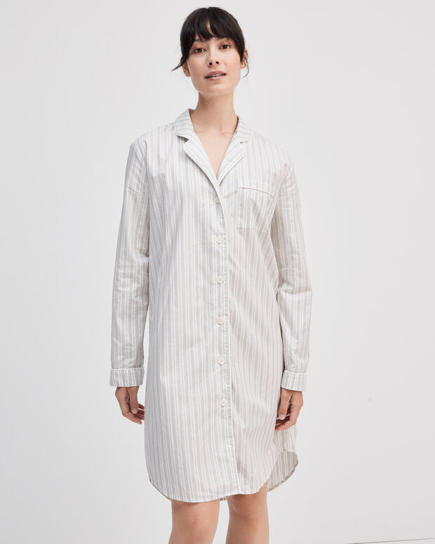 Organic Cotton Poplin Clavier Stripe Sleep Shirt