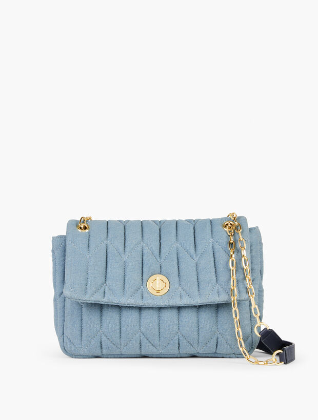 Chain Strap Crossbody Bag - Quilted Denim