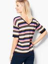 Dolman-Sleeve V-Back Sweater - Stripe
