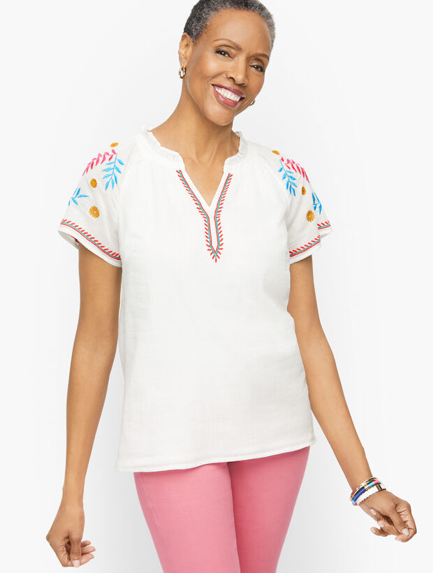 Embroidered Gauze Top