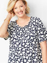 Plus Size Knit Jersey Gathered-Neck Top - Floral