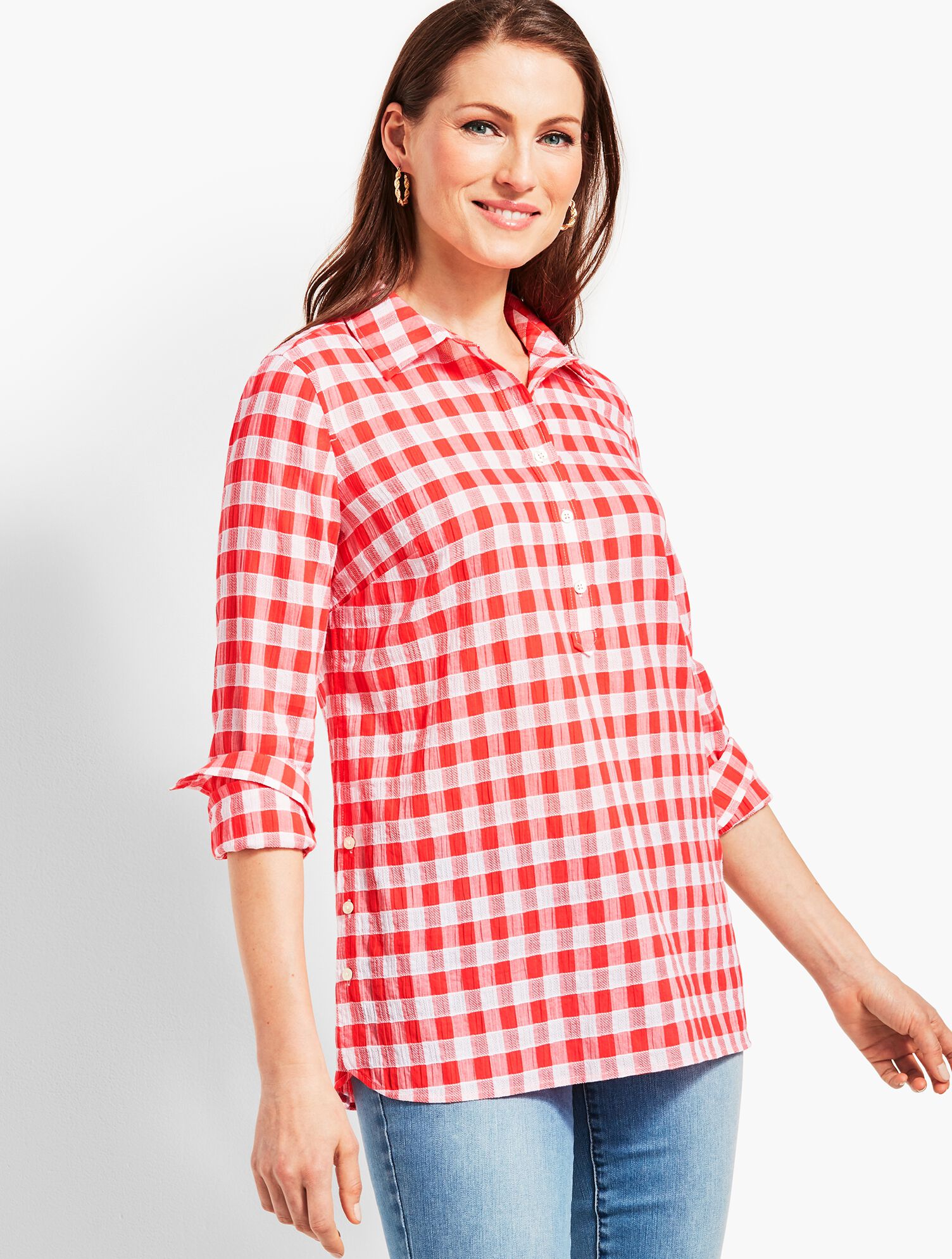 Dobby Popover Top-Gingham | Talbots