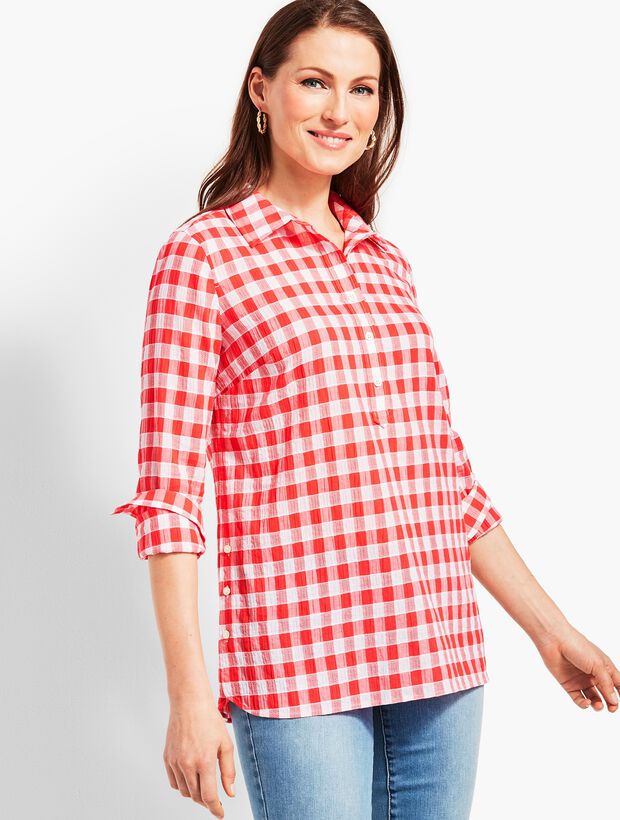 Dobby Popover Top-Gingham
