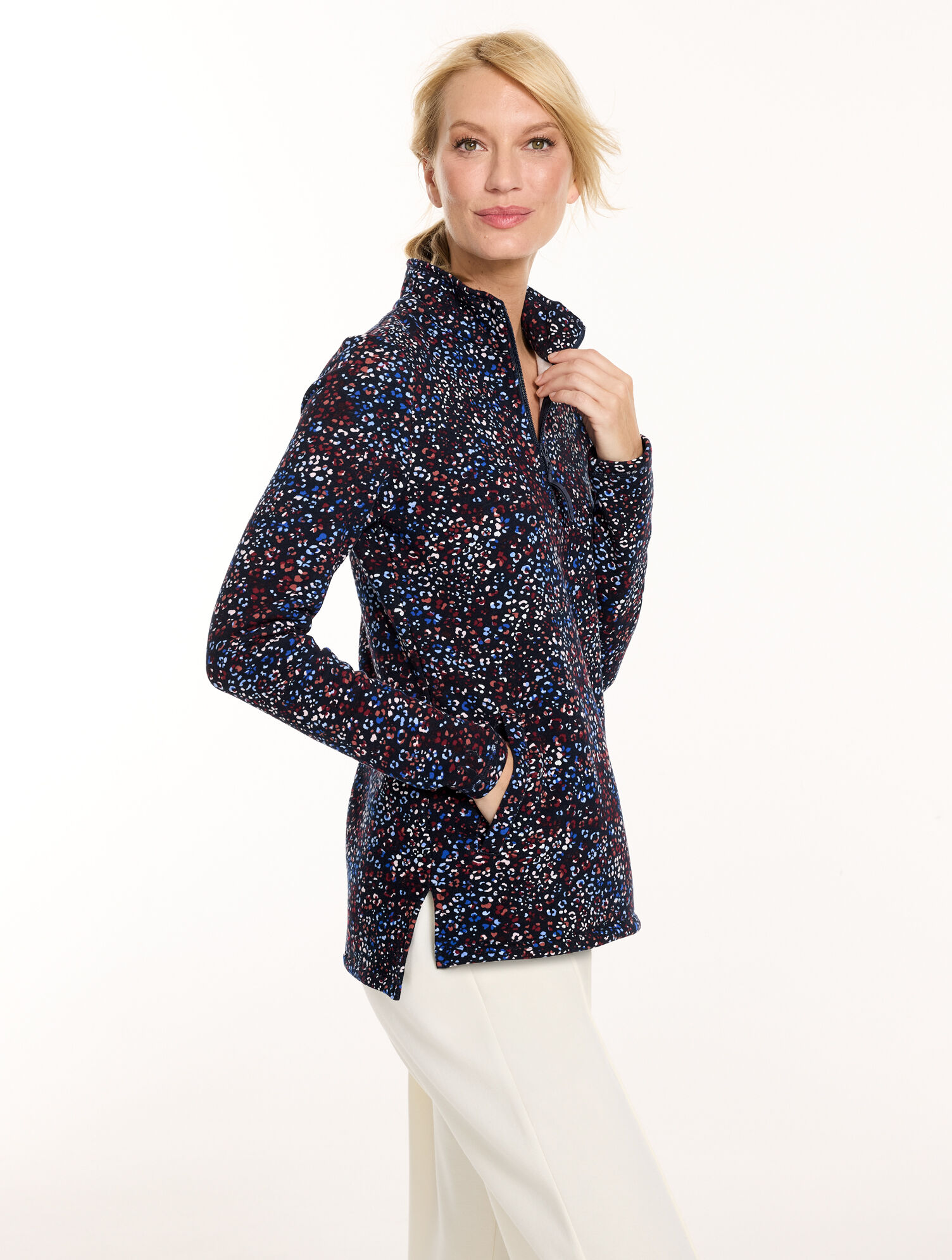 Cozy Fleece Half-Zip Pullover - Leopard Kaleidoscope