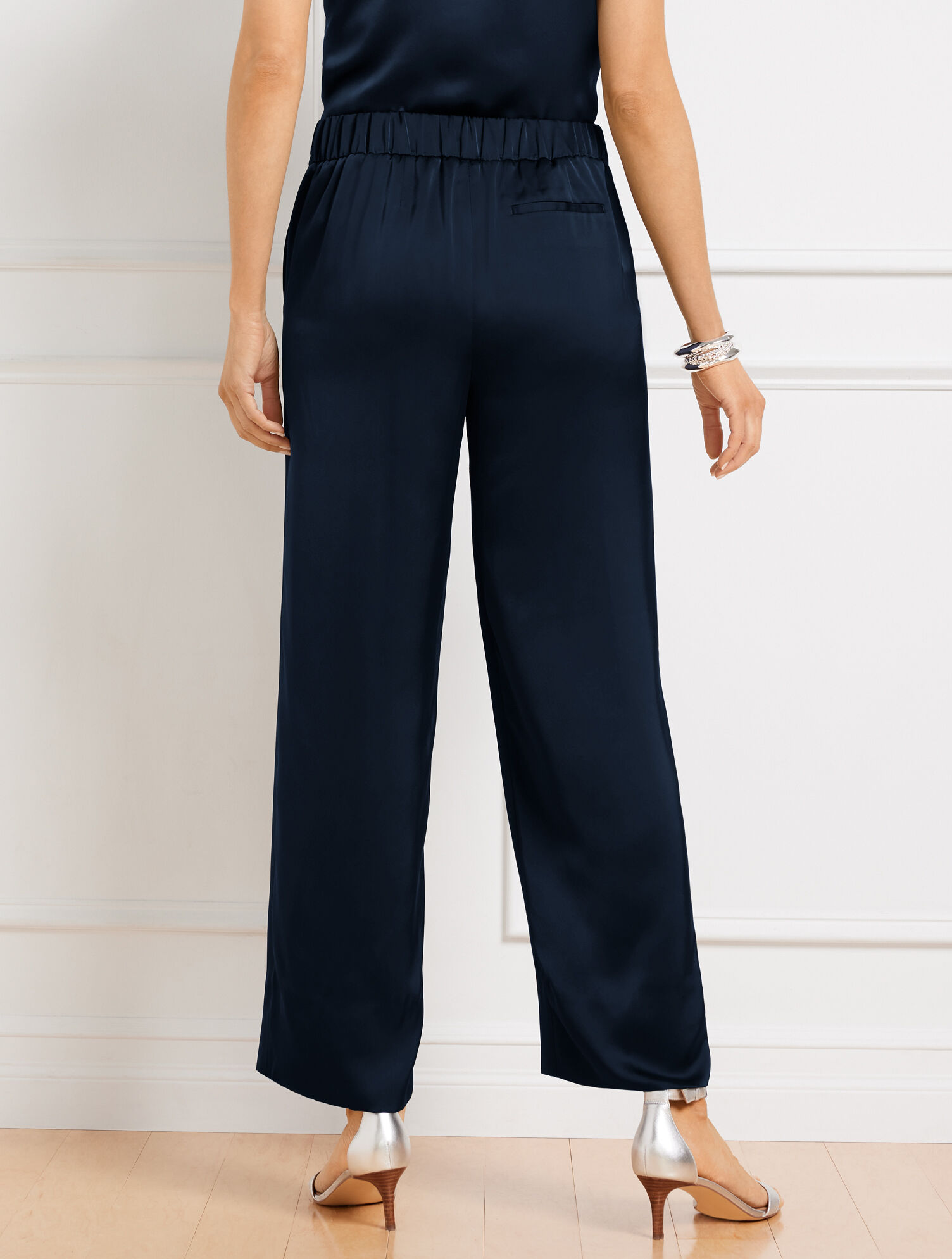 Taupe Satin Pleated Wide-Leg Pants with Belt main image 0
