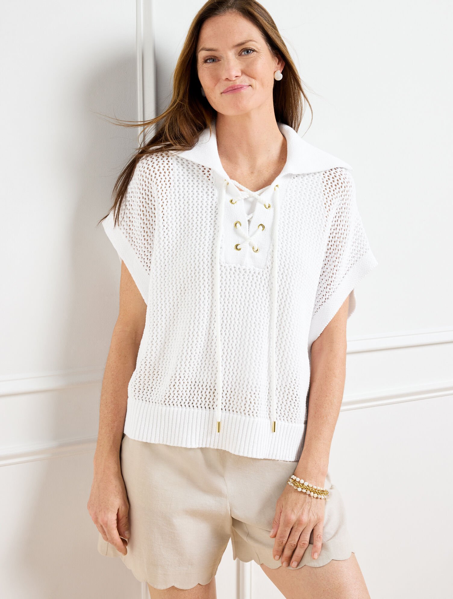 Open Knit Lace Up Poncho