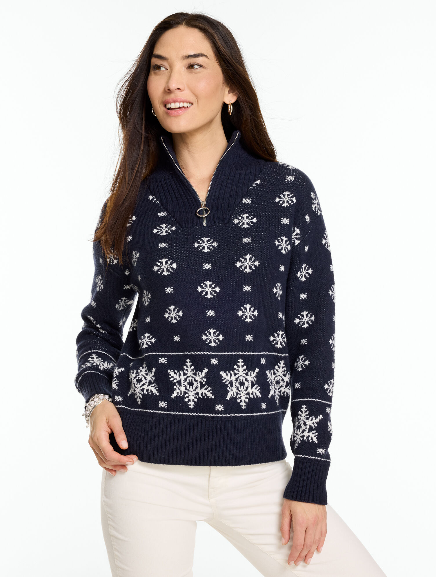 Metallic Snowflake Quarter-Zip Pullover
