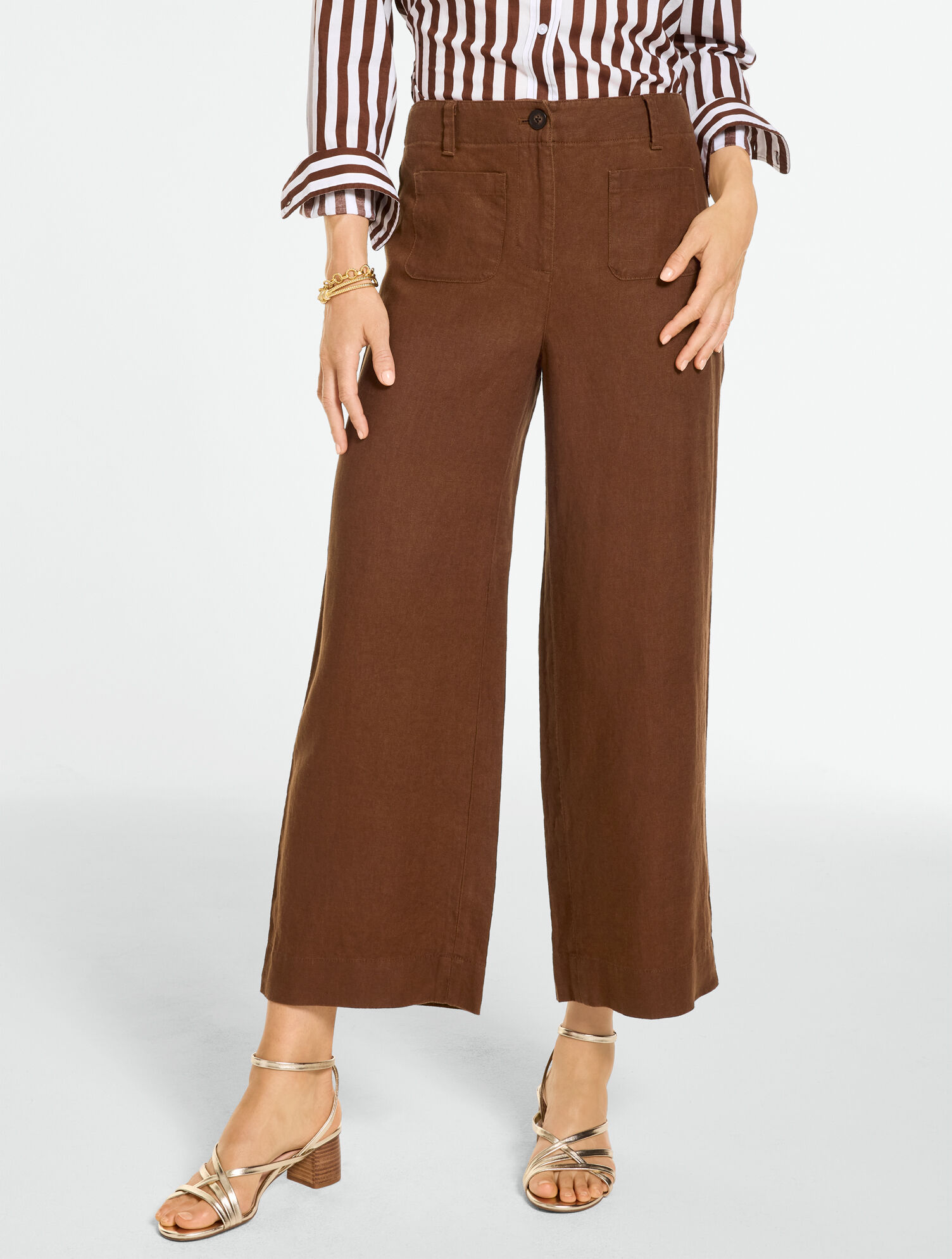 Washed Linen Wide Crop Patch Pocket Pants