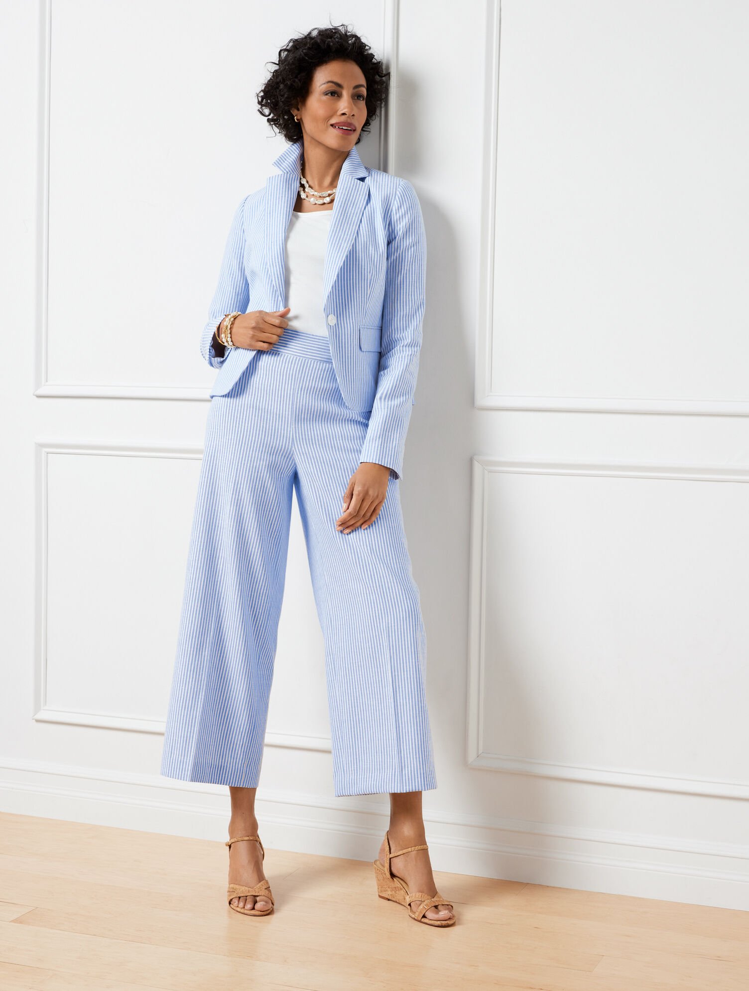 Linen Blend Wide Leg Crop Pants Sunset Stripe Talbots