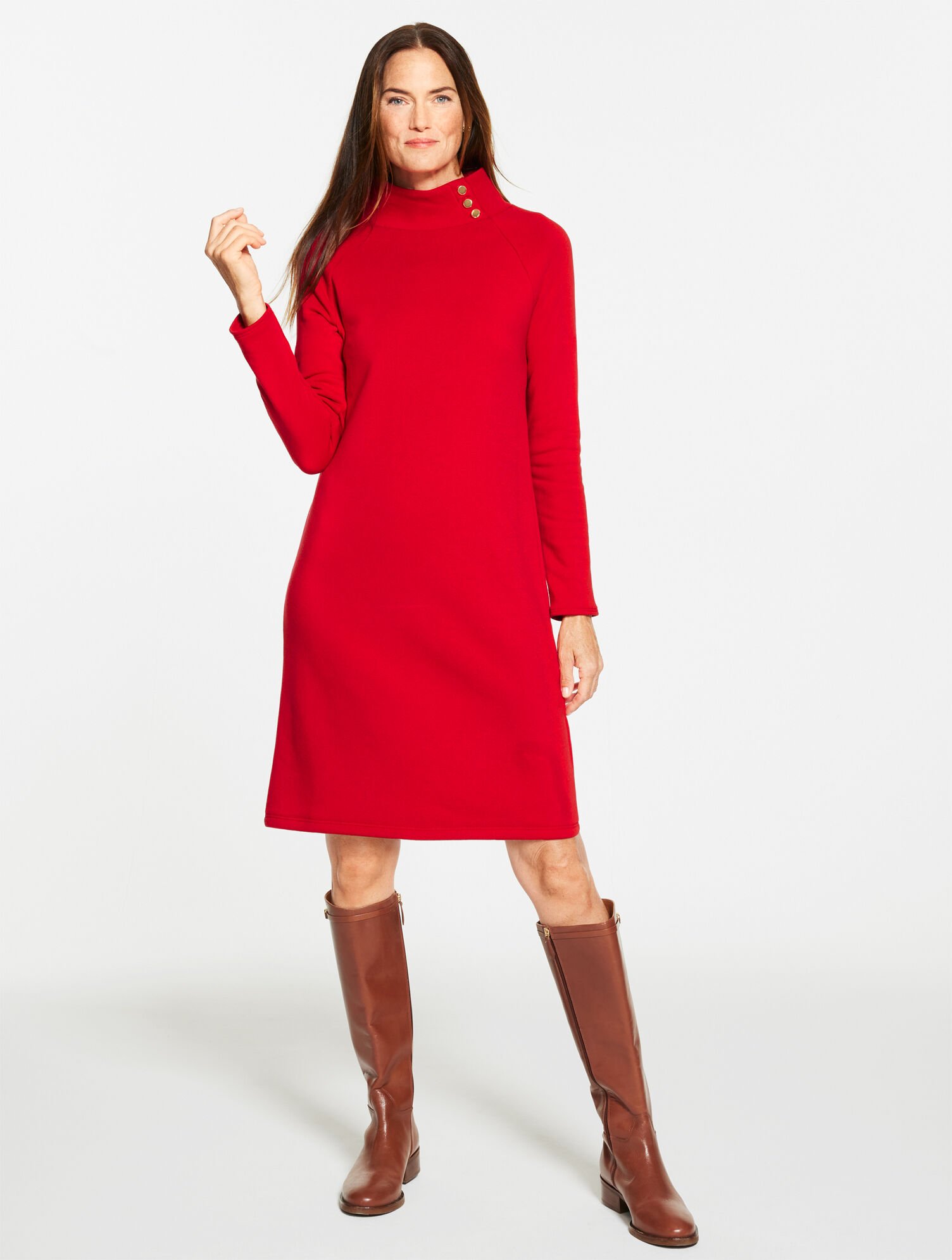 Fleece Side Button Turtleneck Dress