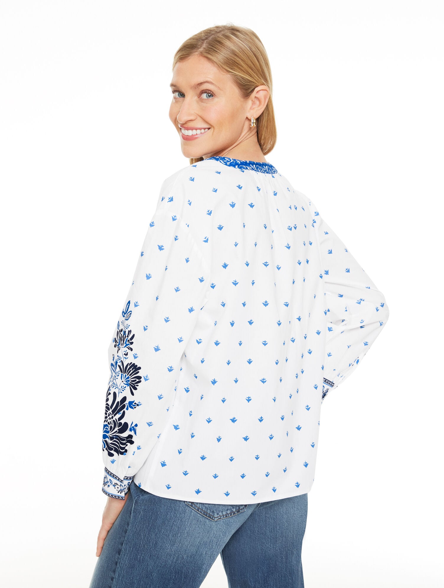 Band Collar Poplin Top - Foulard Floral