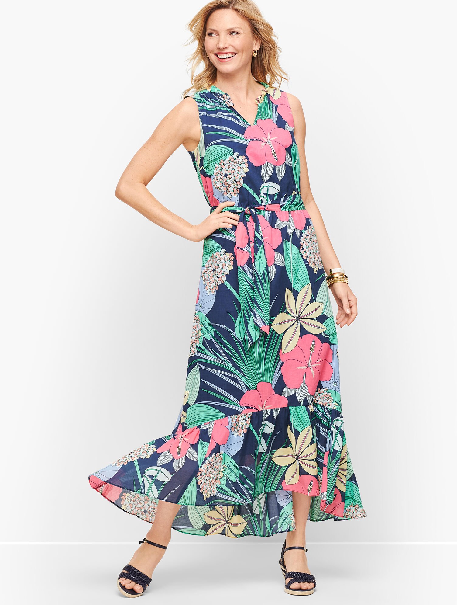 Voile Hibiscus Maxi Dress