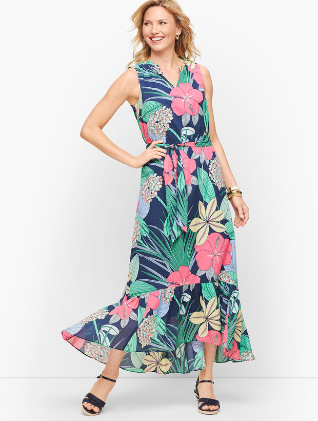 Voile Hibiscus Maxi Dress