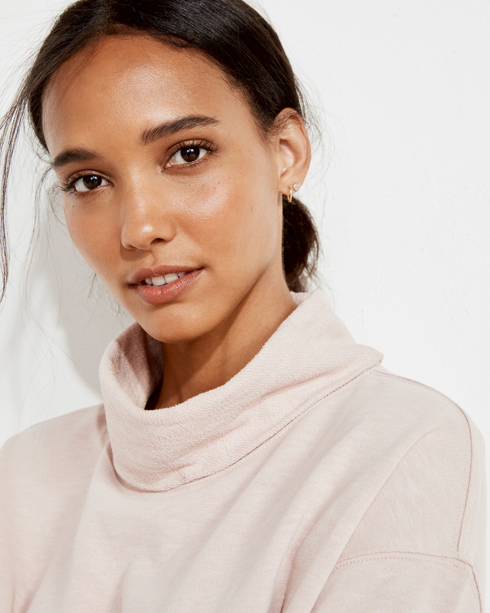 Cotton Slub French Terry Mock Neck Pullover