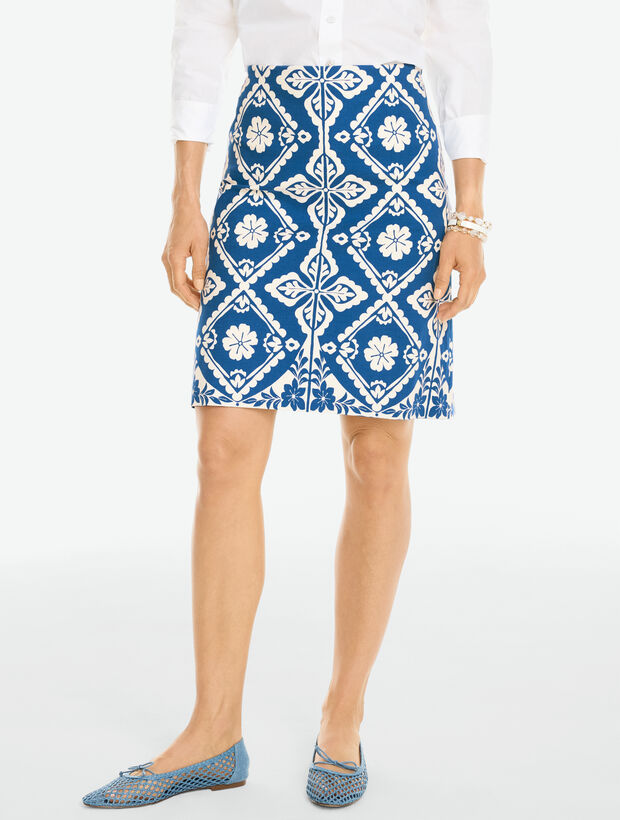 Textured Cotton A-Line Skirt - Diamond Blooms