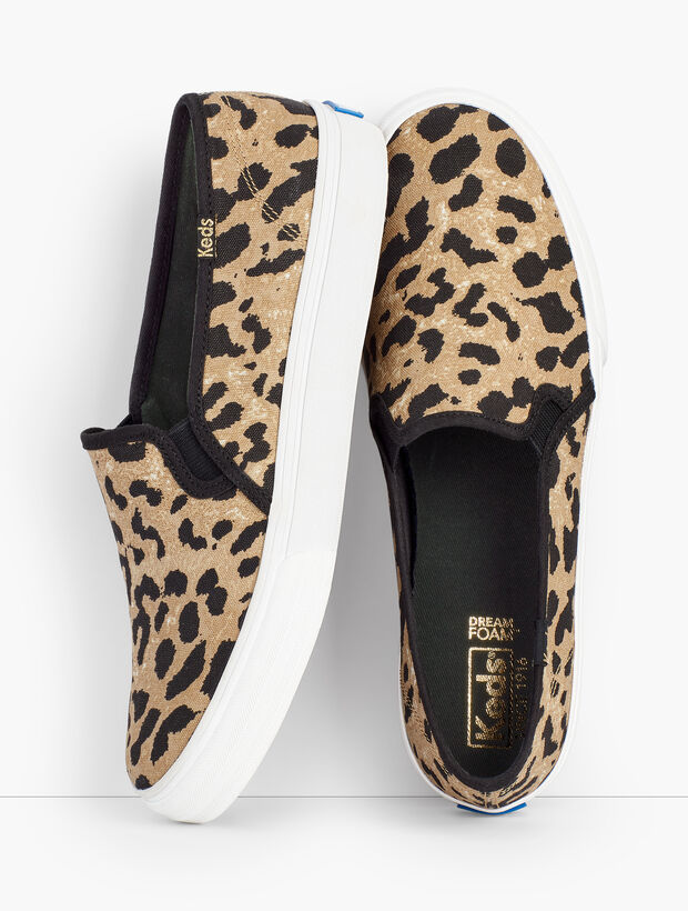 Keds&reg; Double Decker Leopard Canvas Slip-On Sneakers