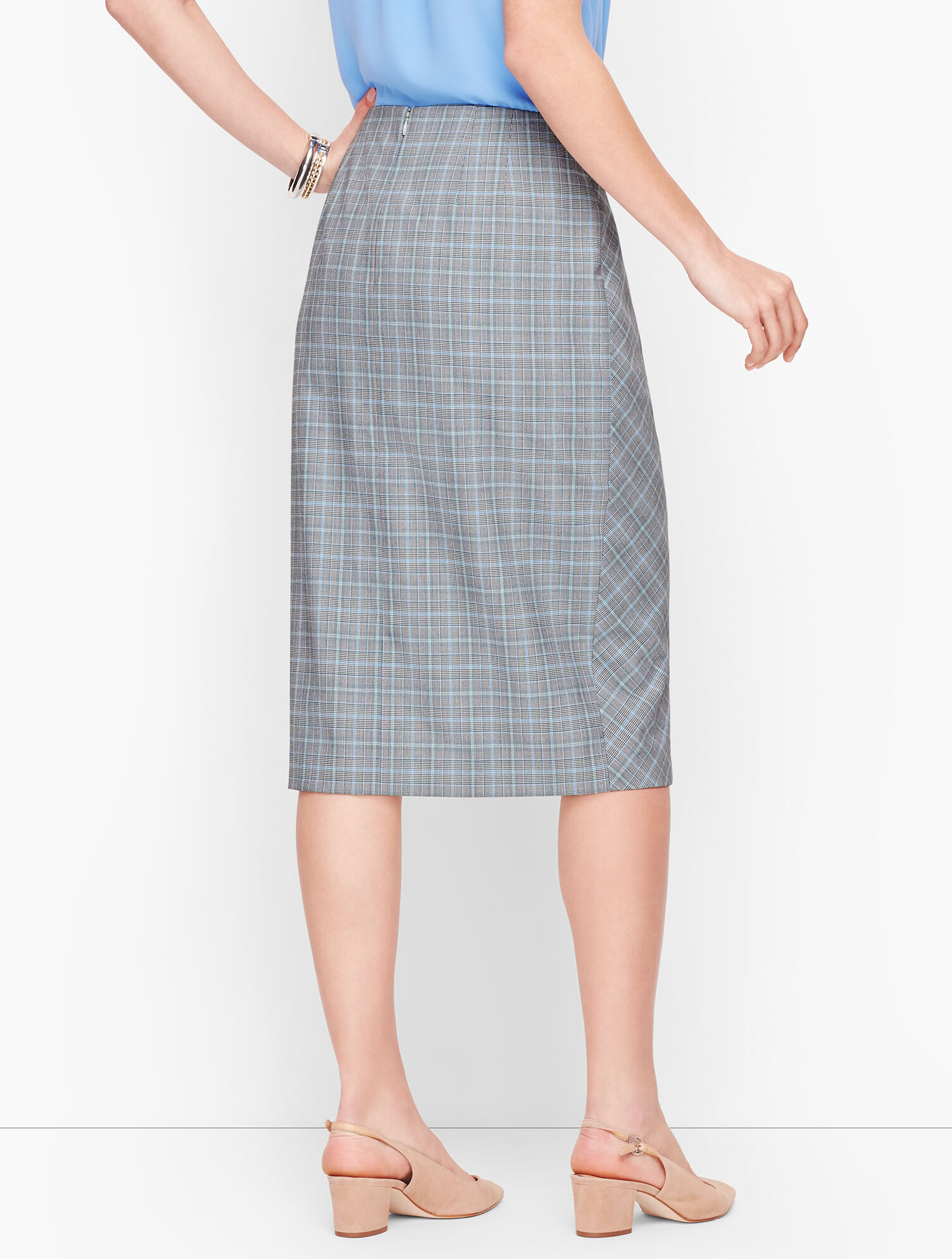 Springtime Plaid Pencil Faux Wrap Skirt