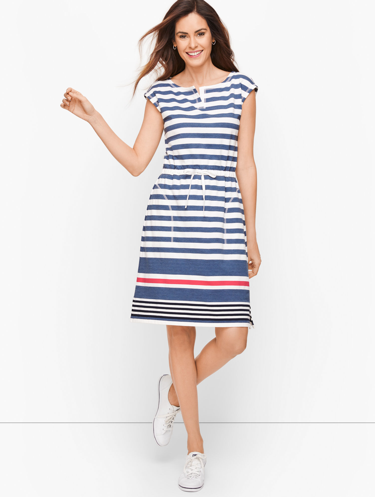 Anchor Stripe Drawstring Waist Dress