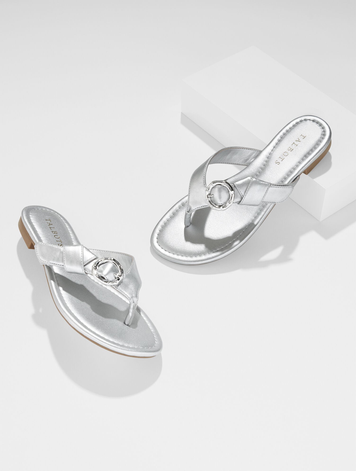Gia Buckle Metallic Thong Sandals