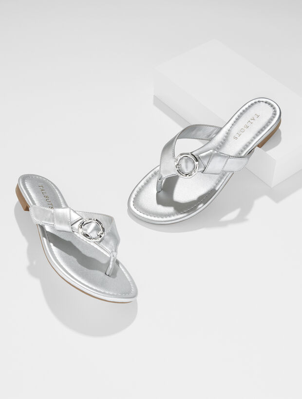Gia Buckle Metallic Thong Sandals