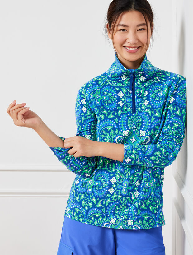 Classic French Terry HalfZip Pullover Royal Medallion Talbots