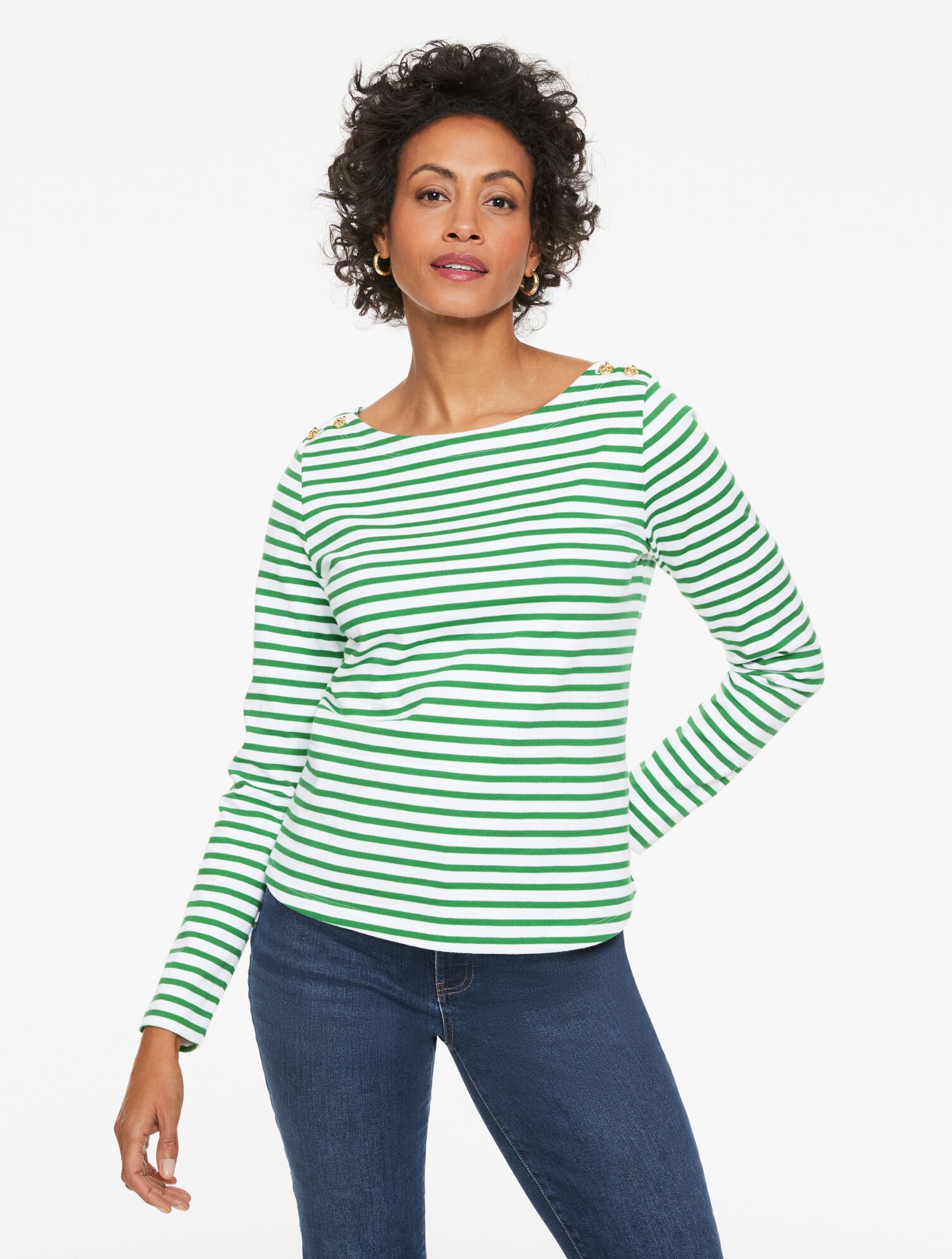 Knot Button Shoulder Tee - Aisling Stripe