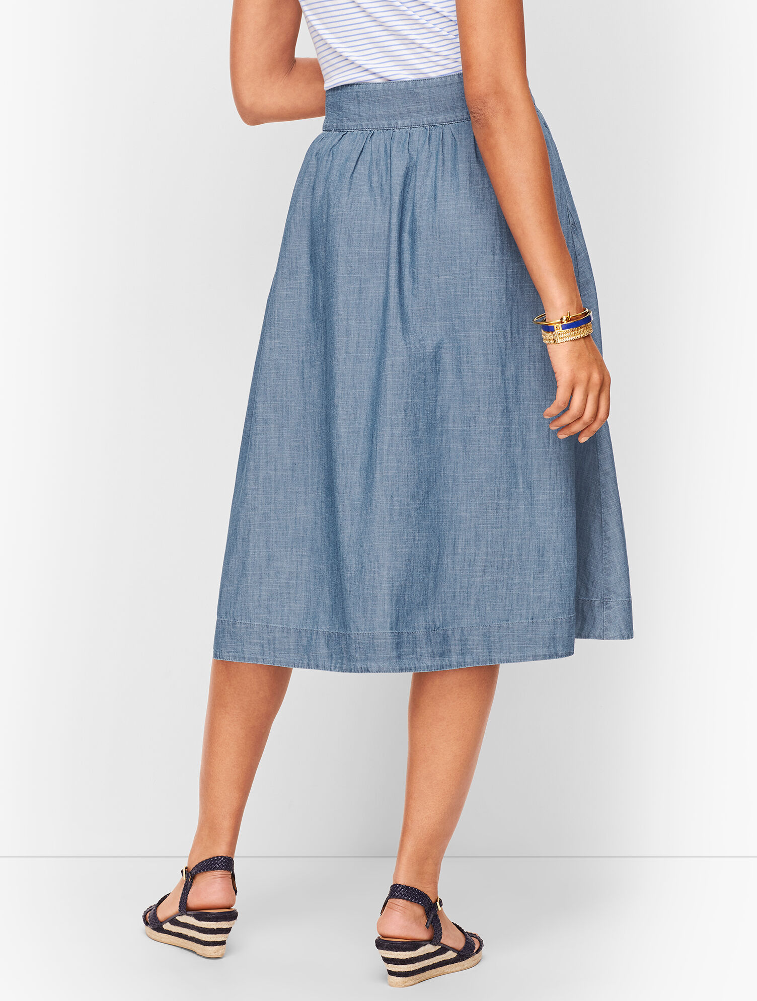 Denim Button Front Midi Skirt