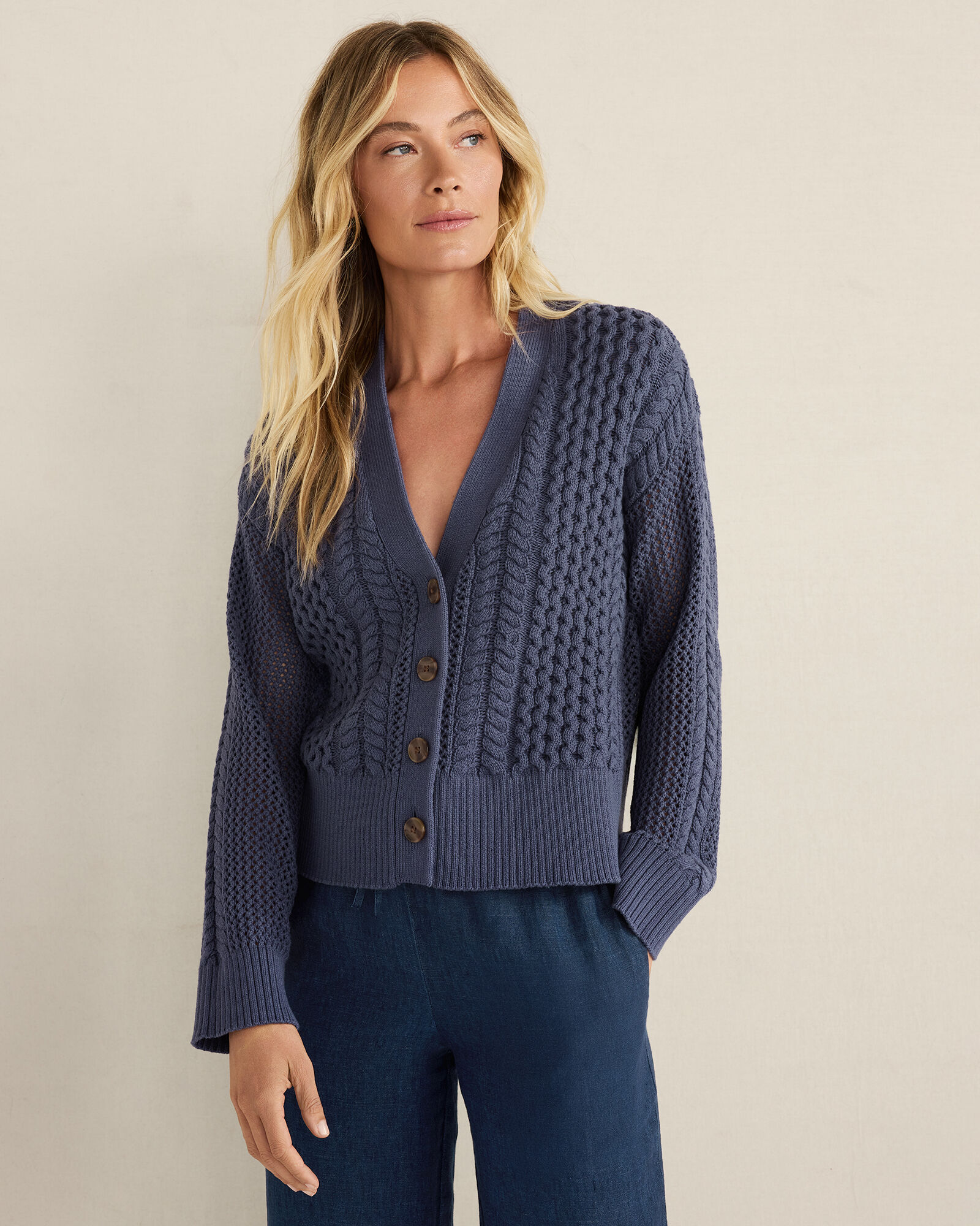 Cotton Blend Mixed Stitch Cardigan