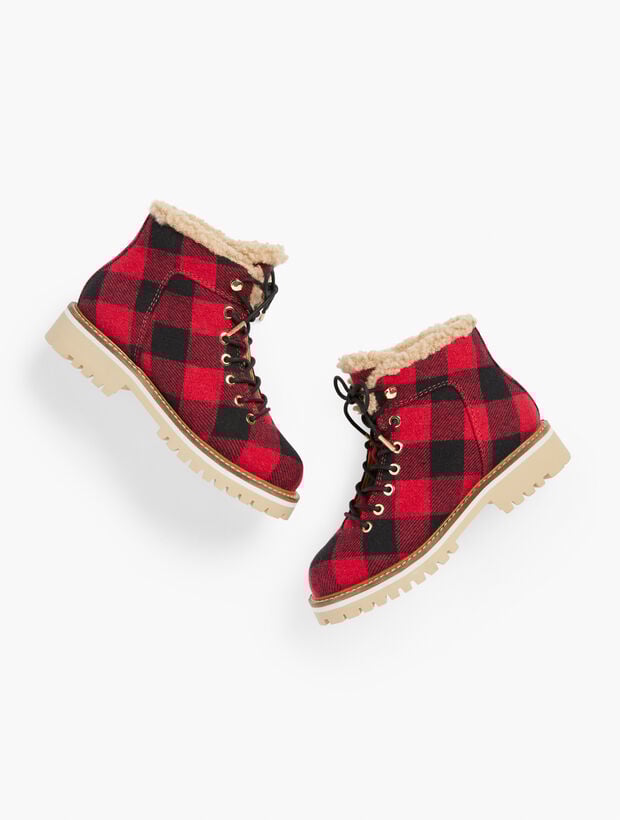 Jilly Buffalo Plaid Lace Up Boots Talbots