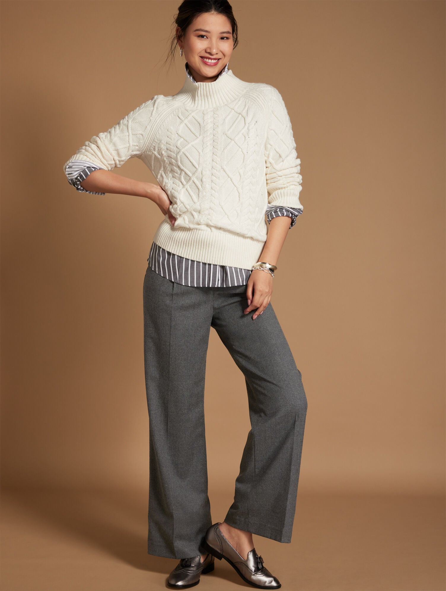 Luxe Italian Stretch Flannel Wide Leg Pants | Talbots display picture 1