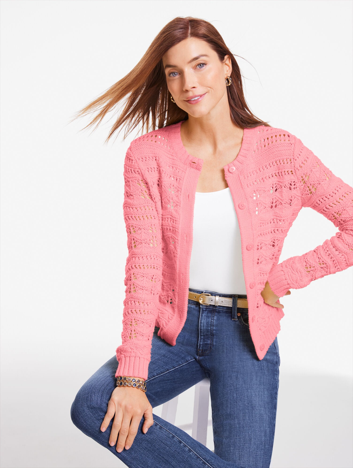 Open Stitch Crewneck Cardigan