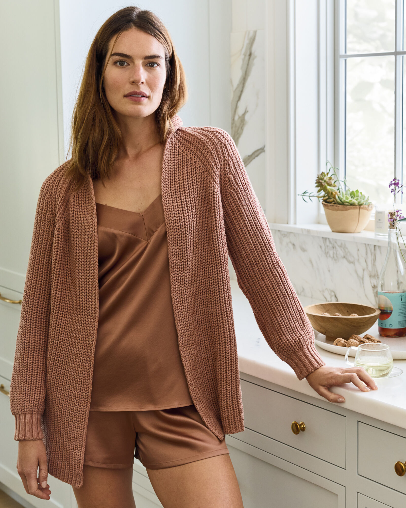 Cyon Puff-sleeve Cardi In Espresso