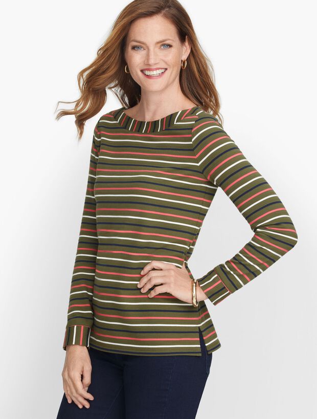 Textured Bateau Neck Tee - Palm Beach Stripe