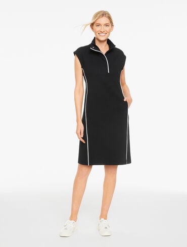 Pique Half-Zip Dress - Piped