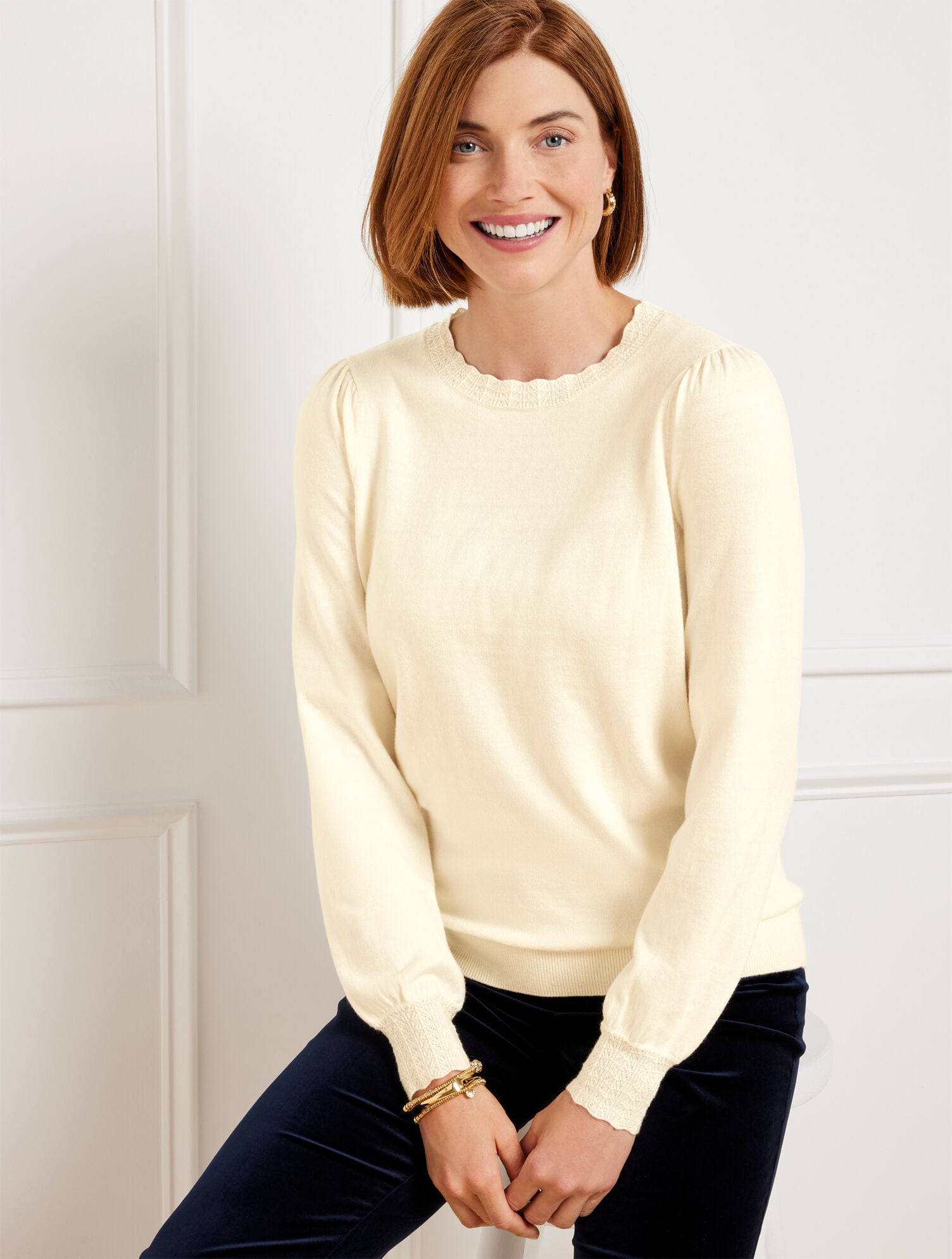 Scallop Trim Pullover Sweater - image 2