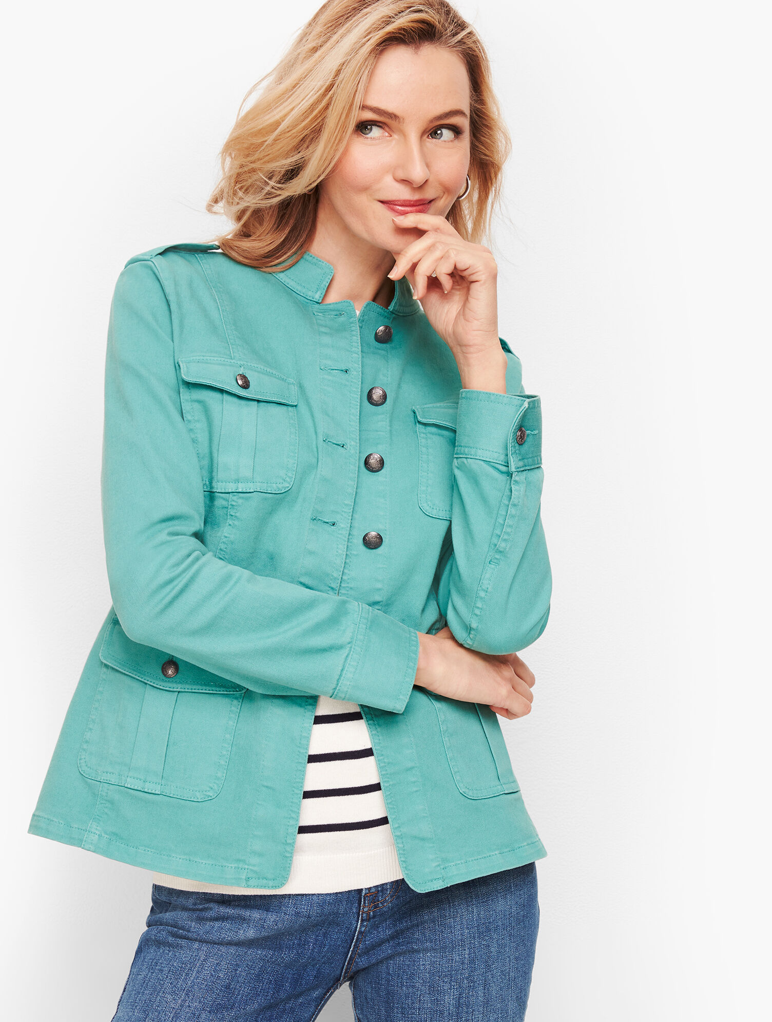 Band Collar Jacket Garment Dyed Talbots